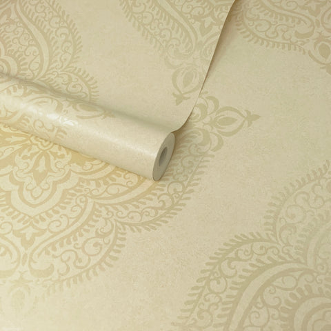 Paste The Wall - Cream, Beige and Champagne Floral Medallion Wallpaper - DL21403