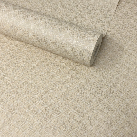Cream, Sand Brown & Metallic Gold Geometric Shape Feature Wallpaper