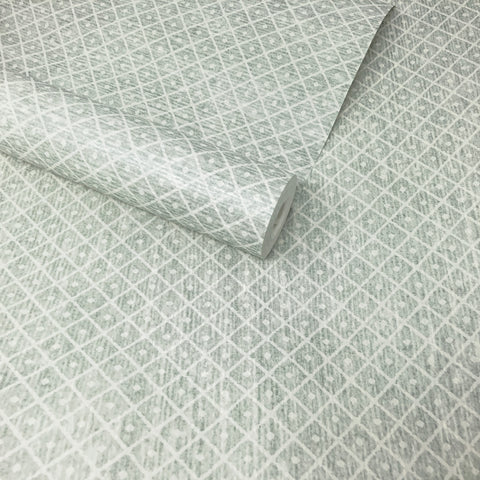 Paste The Wall - Sage Green Shimmer Geometric Diamonds Wallpaper - FD21069