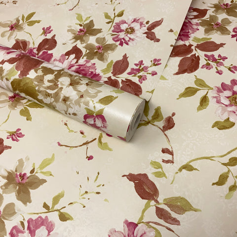 Paste The Wall - Modern Champagne, Pink & Green Floral Flowers Wallpaper FD21613